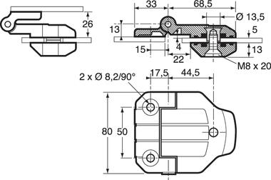 Windscreen hinge, black plastic (2)