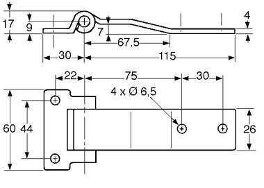 Charnière inox 115 mm avec passage de joint (2)