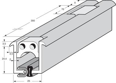 Aluminium continuous hinge with seal, 180° opening