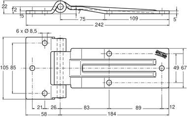 Charnière inox 185 mm avec passage de joint (2)