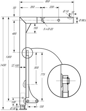 Béquille 18 t télescopique complète, hauteur 1430 mm, course 100 mm (2)