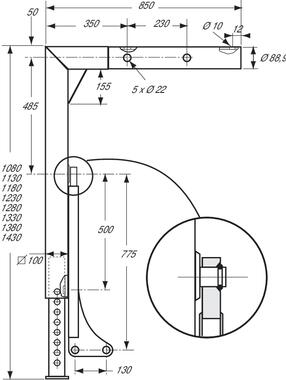 Stützfuß 18 t, ausziehbar, komplett, Höhe 1430 /1080 mm (2)