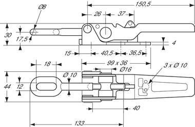 Exzenter-Schraubverschluß mit Sicherheitsverriegelung, verzinkter Stahl, ohne Haken (2)