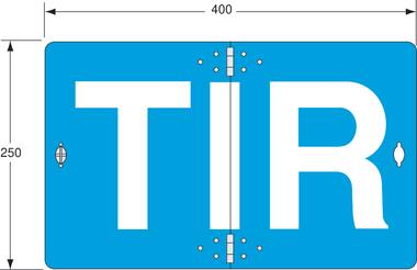 Targa TIR ripiegabile in alluminio con lettere bianche su sfondo blu